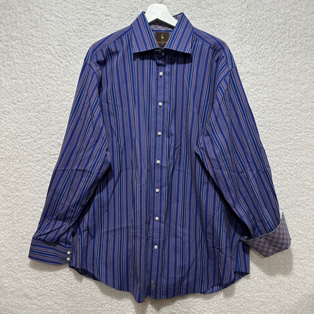 Tailorbyrd Men's Size 2XL Striped Multicolor Flip Cuff Long Staple Button Up